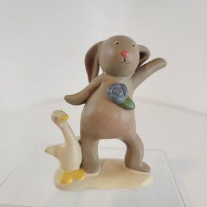 Vintage Bonnie Lynn Bunny Rabbit Standing with Duck Goose Figurine Statue 4"